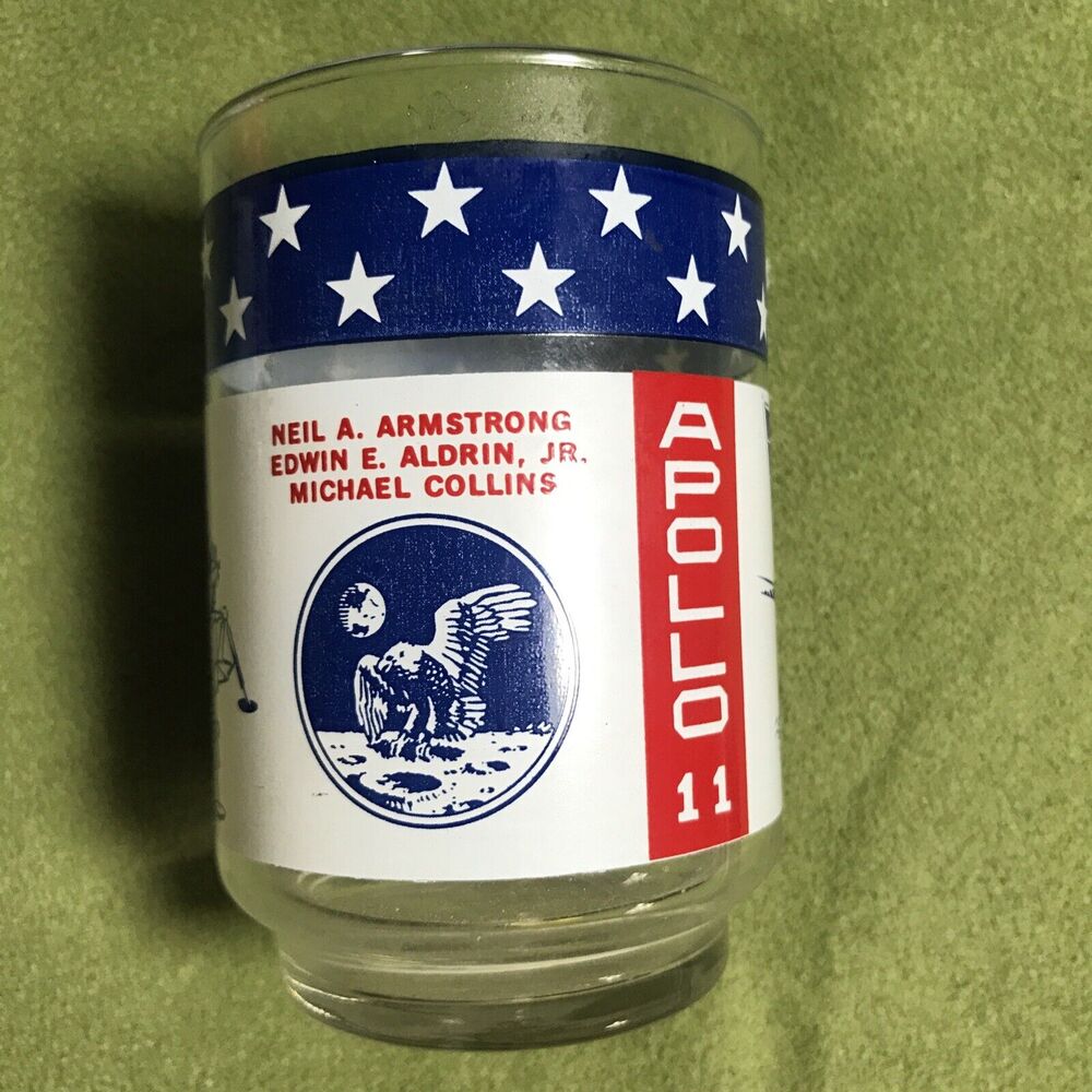 Vtg Apollo 11 Glass Libbey Armstrong Aldrin Collins USA‎ NASA EUC Replacement(2)